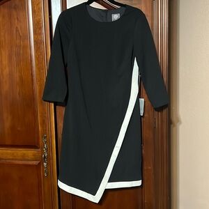 NWT VINCE CAMUTO asymmetrical black and white 3/4 sleeves dress Size 8